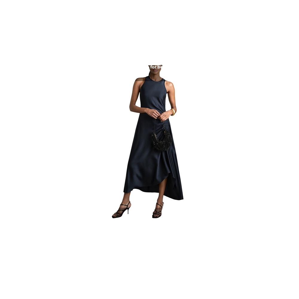 Reiss Anessa Waist Detail Dress Women 10 NWT Navy Satin Midi MSRP $295 - Picture 2 of 9